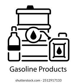 Linear style icon of gasoline products 