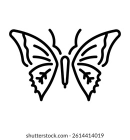 A linear style icon of a gothic butterfly 