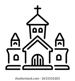 A linear style icon of a gothic church building 