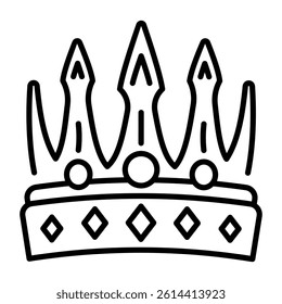 A linear style icon of a gothic crown 
