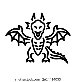 A linear style icon of a gothic dragon 