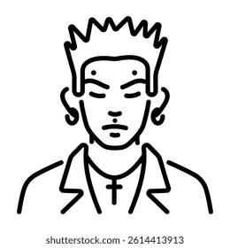 A linear style icon of a gothic punk character 