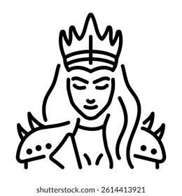 A linear style icon of a gothic queen 