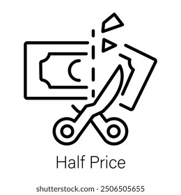 A linear style icon of half price 