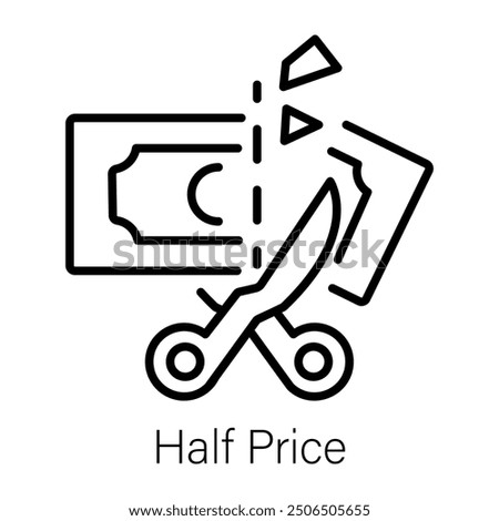 A linear style icon of half price 