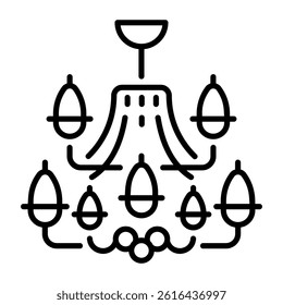 A linear style icon of a hanging chandelier 