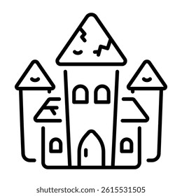 A linear style icon of a haunted house 