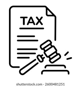 A linear style icon of a judge mallet showing tax penalty 
