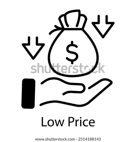 A linear style icon of low price 