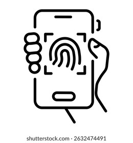 Un icono de estilo lineal de huella digital móvil
