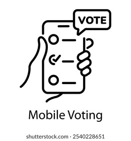 A linear style icon of mobile voting 