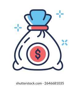 A linear style icon of money bag tied with string