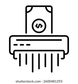 A linear style icon of a money shredder machine 