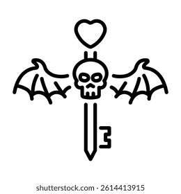 A linear style icon of mystical skull key 