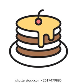 A linear style icon of pancakes with cherry topping on it