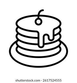 A linear style icon of pancakes with cherry topping on it