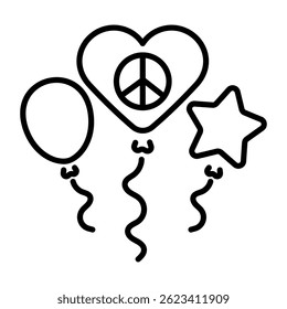 A linear style icon of peace balloons 