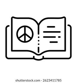 A linear style icon of a peace book 