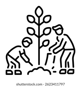 A linear style icon of planting characters 