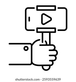 A linear style icon of recording a vlog with camera 