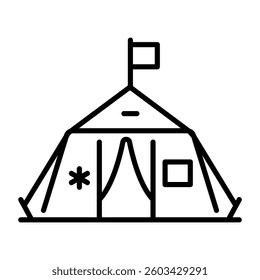 A linear style icon of a relief camp 