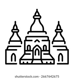 A linear style icon representing bagan temples