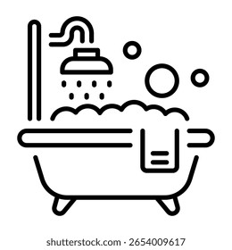 A linear style icon representing bathtub 