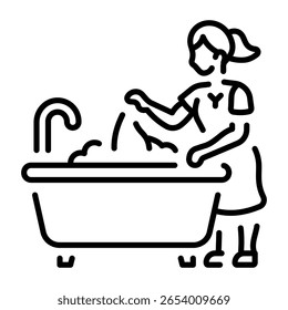 A linear style icon representing bathtub cleaning  