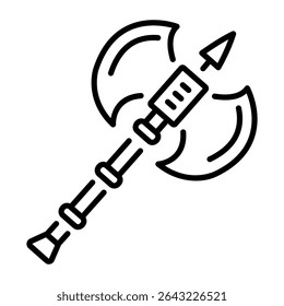 A linear style icon representing battle axe
