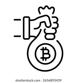 A linear style icon representing bitcoin bag