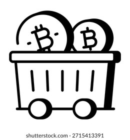 Um ícone de estilo linear representando o carrinho de bitcoin