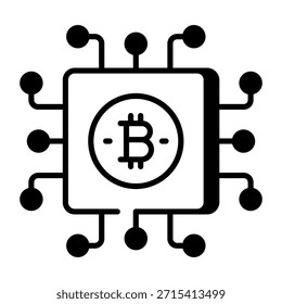 A linear style icon representing bitcoin chip