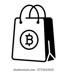 A linear style icon representing bitcoin shopping