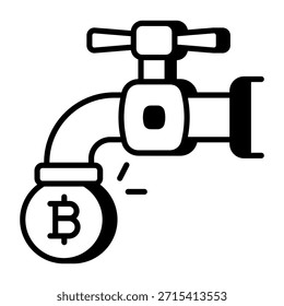 Um ícone de estilo linear que representa a torneira do bitcoin