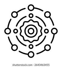 A linear style icon representing bohr model