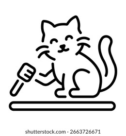 Un icono de estilo lineal que representa el aseo del gato