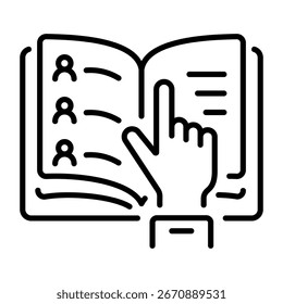 Un icono de estilo lineal que representa la libreta de contactos