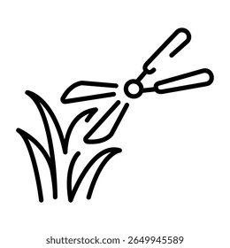 Un icono de estilo lineal que representa el corte de césped