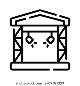 Un icono de estilo lineal que representa el escenario de actuación decorado