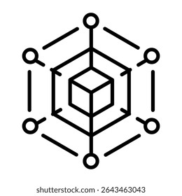 Un icono de estilo lineal que representa un cubo dimensional