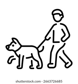 Um ícone de estilo linear que representa a caminhada do cachorro