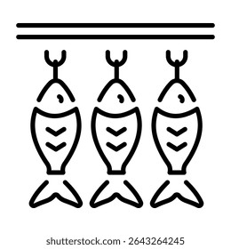 Un icono de estilo lineal que representa el pescado seco