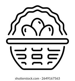 Un icono de estilo lineal que representa la cesta de huevos