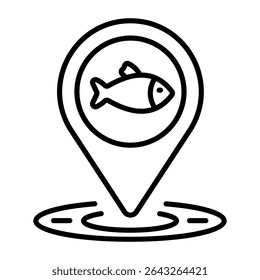 A linear style icon representing fish location