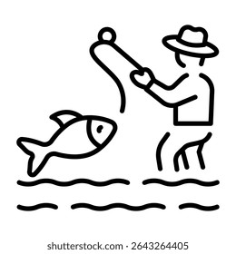 Um ícone de estilo linear representando pescador