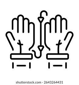 Un icono de estilo lineal que representa guantes de pesca