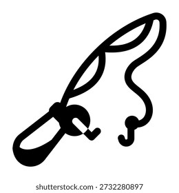 Un icono de estilo lineal que representa la caña de pescar