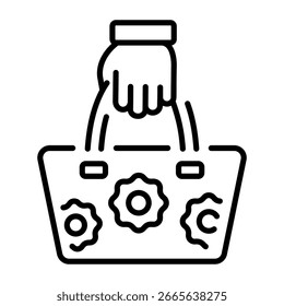 Um ícone de estilo linear que representa uma bolsa