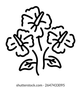 Un icono de estilo lineal que representa flores de hibisco