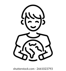 A linear style icon representing holding globe